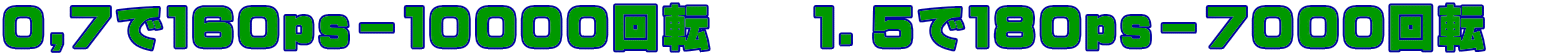 ０,７で１６０ｐｓ－１００００回転　　１．５で１８０ｐｓ－7000回転　